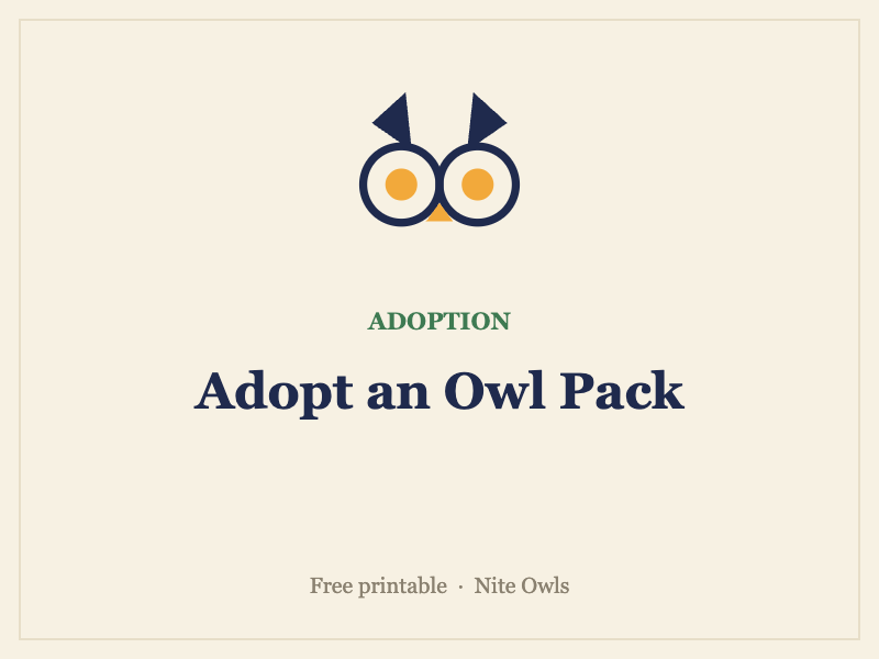 Preview of the Adopt an Owl Pack — Download — free owl adoption resource from Nite Owls