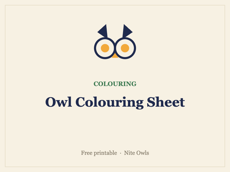Preview of the Owl Colouring Sheet — free owl colouring resource from Nite Owls