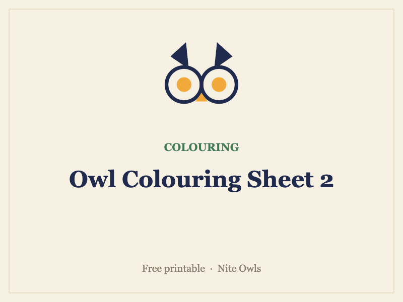 Preview of the Owl Colouring Sheet 2 — free owl colouring resource from Nite Owls