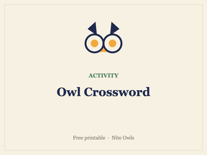 Preview of the Owl Crossword Printable — free owl activity resource from Nite Owls