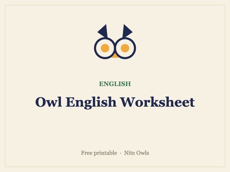 Preview of the Owl English Worksheet — free owl english resource from Nite Owls
