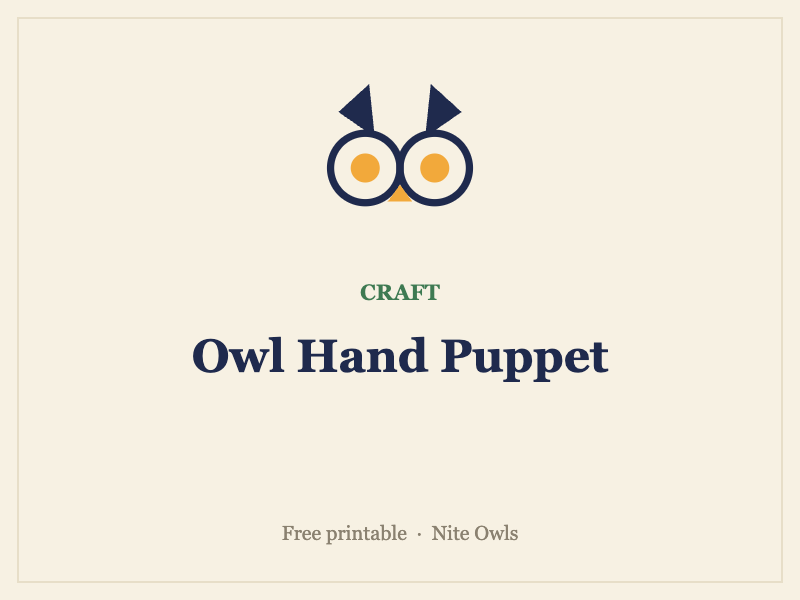 Preview of the Owl Hand Puppet Template — free owl craft resource from Nite Owls