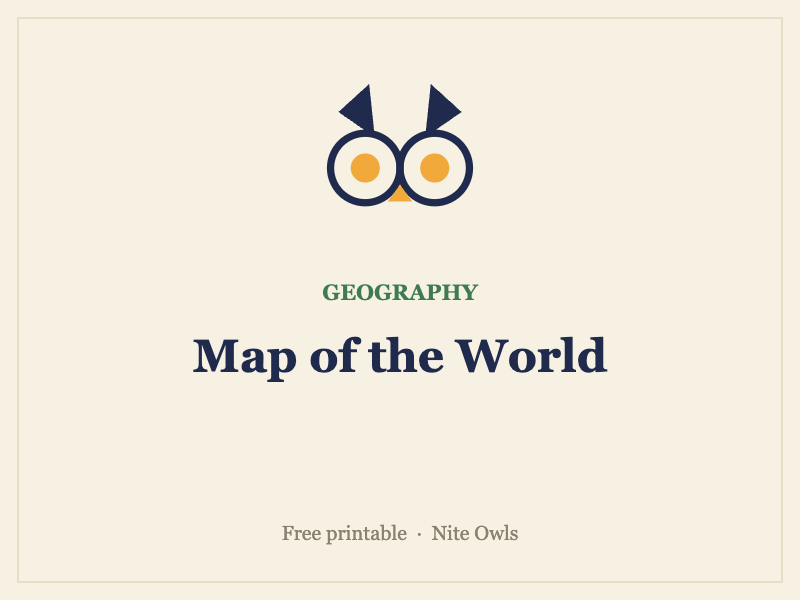 Preview of the Owl Map of the World Printable — free owl geography resource from Nite Owls